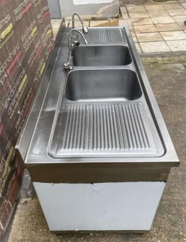 Λάντζα Ανοιχτή Ανοξείδωτη 180x70x92Cm Με 2 Γούρνες 40x50 Μεταχειρισμένη